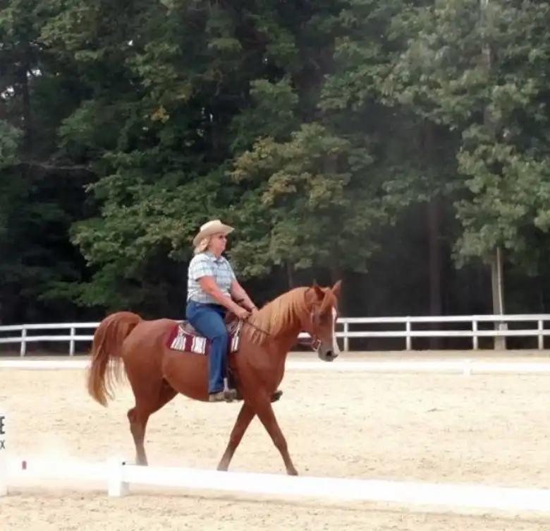 Lynn riding a horse at L and L Farm